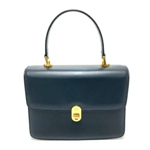 GUCCI 000.109.0121 Turn Lock sideline vintage Hand Bag Leather Navy - Foto 1 di 12