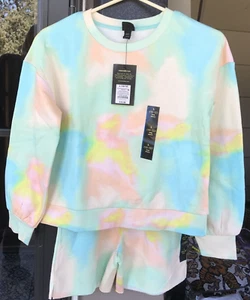 2 pc Girls Art Class L 10/12 Cropped Crew LS Sweatshirt & Shorts Multi Tie Dye G - Picture 1 of 8
