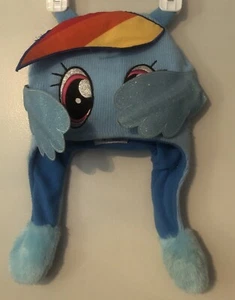Flipeez My Little Pony Kids Size Action Hat Beanie Rainbow Dash Blue Glitter MLP - Picture 1 of 6