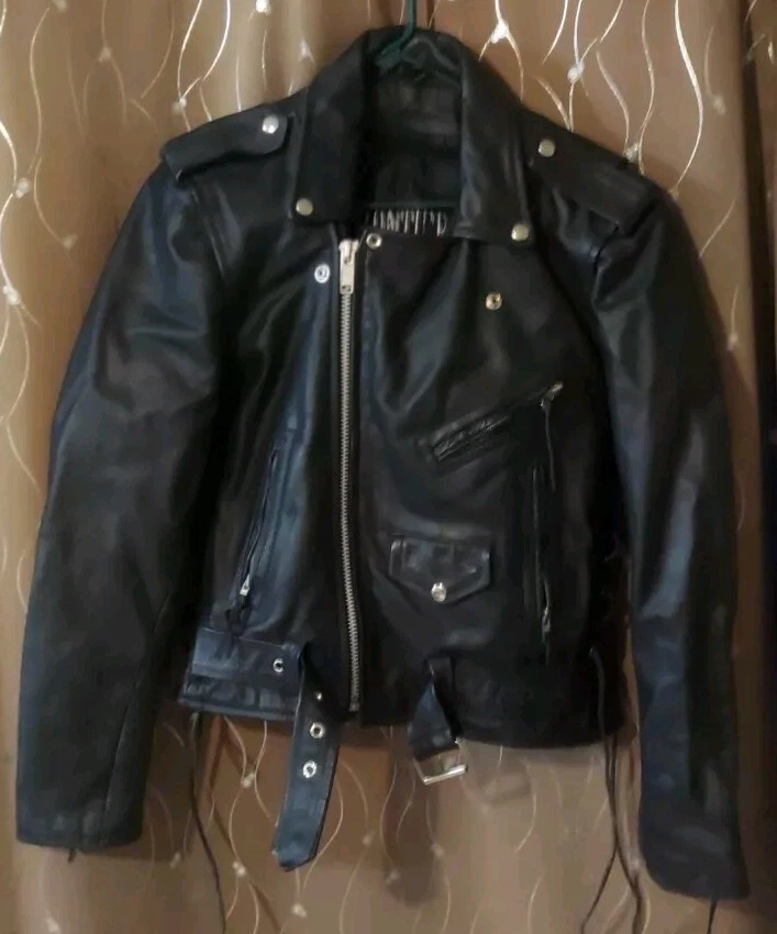 Vintage 80s Frontier Leather Black Motorcycle Jacket Size 40 - Image 1 of 4