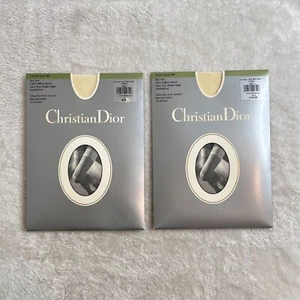 VTG Christian Dior Thigh High Garter Stockings Sz 1 Ivory Lace Top 20 Denier NEW - Picture 1 of 6