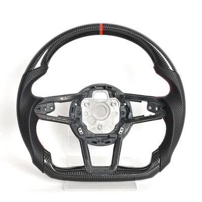 Volante de fibra de carbono real con costuras rojas para Audi R8 TT TTS TTRS 2016-21 Foto 1 de 4