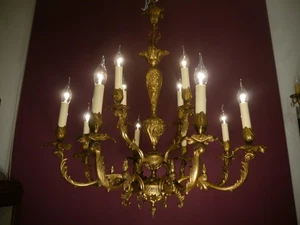 ANTIQUE VINTAGE BRONZE CHANDELIER CEILING LAMP 15 LIGHTS Ø 31" - Picture 1 of 7