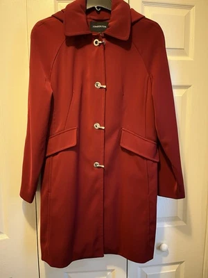 Classic London Fog Women’s Medium Red A-Line Hooded Raincoat Pockets - Image 1 of 4