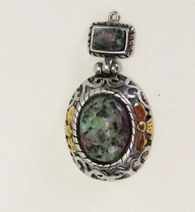 Necklace Pendant Jewelry Women 316L Stainless Steel 1" W x 1.7" H Ruby Zoisite - Photo 1/6