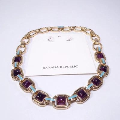 Banana Republic Majestic Purple Gemstone Turq Enamel Link Collar Necklace NWT 98 - Image 1 of 4