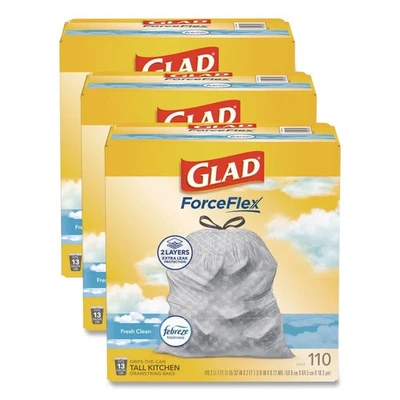 Glad 78563CT 10.19" x 9.81" 13-Gal Trash Bags - Fresh Clean Scent Gray 3/CT New - Image 1 of 4