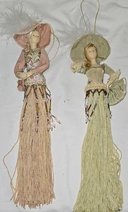Lot 2 Vintage Door Hang Crysyal Beaded Porcelain Doll Tassel Victorian French - Picture 1 of 22