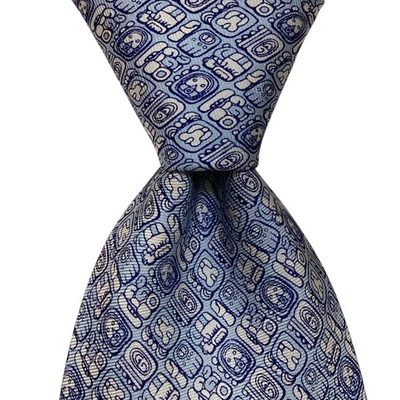 Corbata de seda para hombre PINEDA COVALIN MÉXICO de lujo ESCRITOS MAYA azul/blanco PERFECTA Foto 1 de 3
