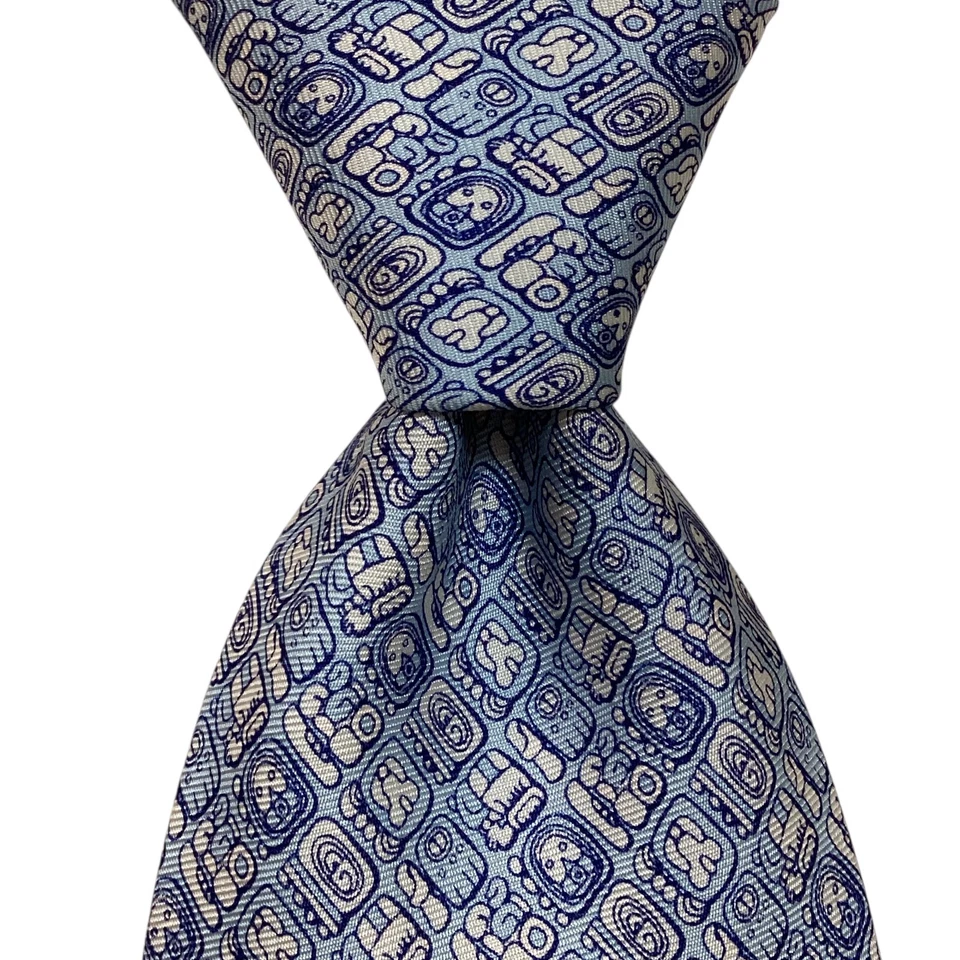 Gravata de seda masculina PINEDA COVALIN luxo MÉXICO ESCRITOS MAIOS azul/branco PERFEITO - Imagem 1 de 3