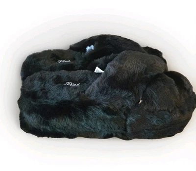 Victoria Secret PINK Faux Fur Platform Slipper S BLACK - Image 1 of 4
