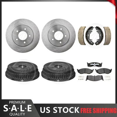 Rotores de freno y pastillas de cerámica para Chrysler Voyager 2000 + tambores de freno traseros y zapatas Foto 1 de 4