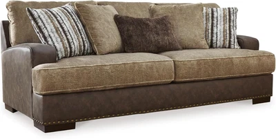 Sofá informal de cuero sintético Alesbury, marrón oscuro y marrón claro Foto 1 de 4