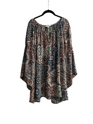 SPENSE Women Multicolor Micro Pleated Blouse Flare Sleeve Boho Casual Size 3X - Image 1 of 4