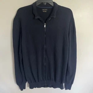 Massimo Dutti Sweater Mens XXL Cotton Cashmere Full Zip Mock Neck Sweater Black - Picture 1 of 12