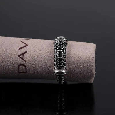 DAVID YURMAN SILVER CHEVRON BLACK DIAMOND RING SIZE 8 - Image 1 of 4