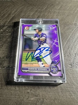 Warming Bernabel Signed In Person Auto 2022 1st Bowman Purple #/250 Rockies RC - Image 1 of 4