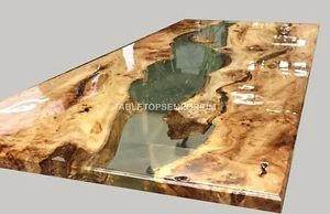Mappa Burl Acacia Wooden Epoxy Clear Resin River Dining Conference Table Décors - Picture 1 of 9