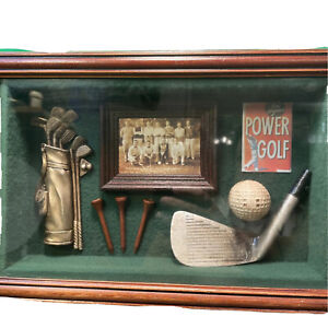 Ben Hogan Golf History Shadow Box Display Case Card Wooden Tees Club head & More