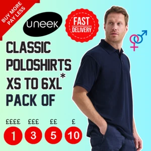Men's Classic Polo shirts, Uneek UC101 Unisex Polo shirt Lot of 1, 3, 5 and 10 - Picture 1 of 22