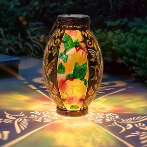 Hanging Solar Lantern Outdoor Waterproof Glass Solar Hummingbird Flickering F - Picture 1 of 7