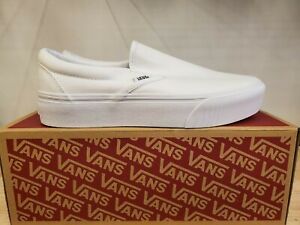 Vans Women's White Canvas Slip on Platform Shoes For Everyday