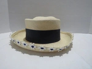 VINTAGE TALBOTS CREMEFARBENER STROHHUT MIT BLUMENBESATZ 7' - Bild 1 von 6