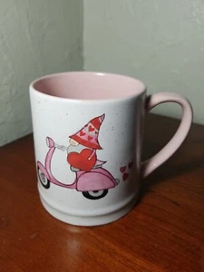 Large VALENTINES coffee mug HEART GNOME ON SCOOTER tea cup Sheffield home  - Picture 1 of 9