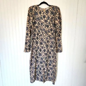 ANTHROPOLOGIE X MOON RIVER Cream Blue Floral Corduroy Modest Midi Dress Large - Picture 1 of 9