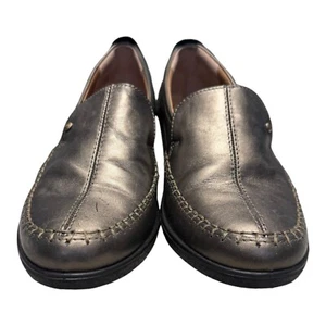 HOTTER Paris Size 5.5 - 40 Pewter Metallic Leather Slip on Comfort Loafer Shoes - Picture 1 of 12