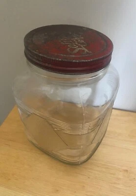 Vintage Rare Diamond Square Solitaire Glass Coffee Jar Advertising - Image 1 of 4