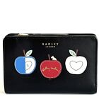 Radley An Apple A Day Black Leather Medium Bifold Purse With Dust Bag   New