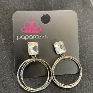 Paparazzi Prismatic Perfection White Rhinestone Post Silver Elegant Earrings - Picture 1 of 2