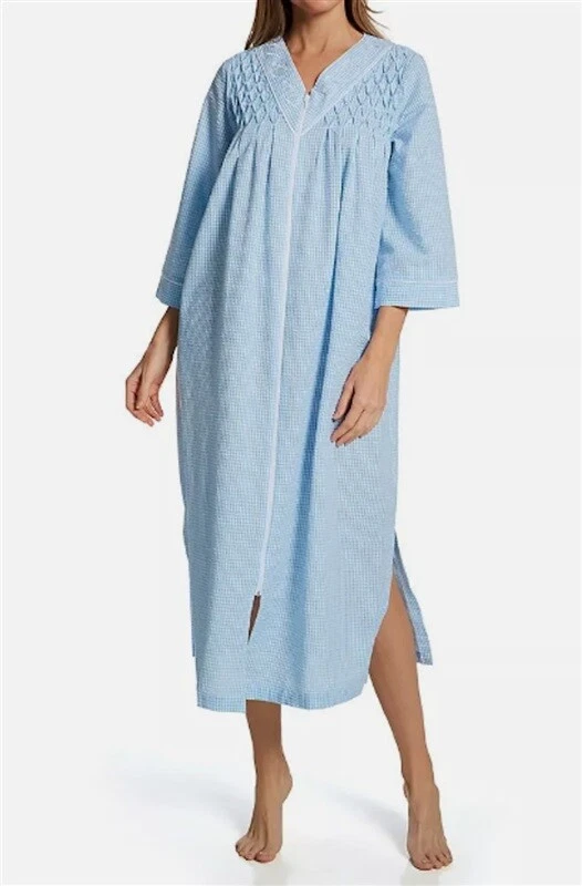 Miss Elaine Womens Long Interlock ZIPPER Front Short Sleeve Knit Robe Size XL