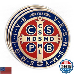 (3Pcs) St Benedict Medal Catholic Sticker Saint Benedict Decal Christian Reli - Picture 1 of 5