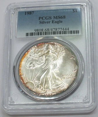 1987 American Eagle 1 oz Silver Dollar PCGS MS 68 Certified Toning Toned C487 - Image 1 of 4