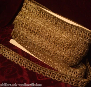 ANTIQUE gold metallic braid lace trim brocade loops lamp-shade 1-1/5 wide BTY - Picture 1 of 7