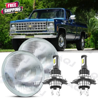 Pair 7"inch round LED Headlights High Low for Chevrolet C10 C20 Pickup K10 K20++ - Image 1 of 4