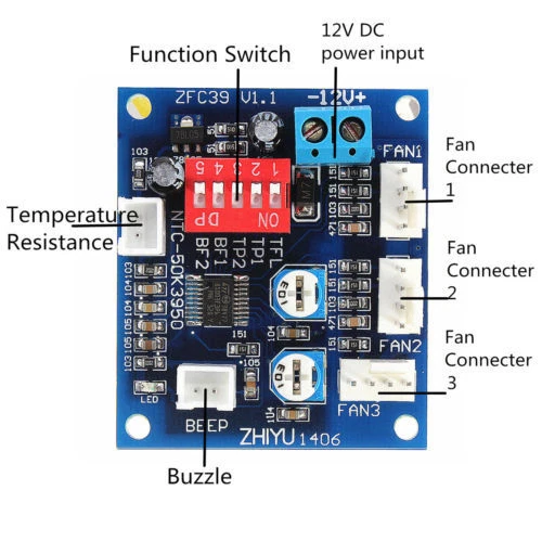 DC 12V PWM PC CPU Fan Temperature Control Speed Controller Board 5*4.3cm BS - Image 1 of 2