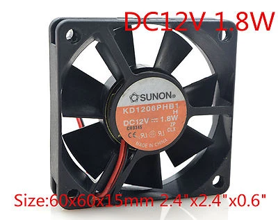 KD1206PHB1 6015 12V 1.8W SUNON Cooling Fan 2Pin 6CM 60x60x15mm 2.4"x2.4"x0.6" - Image 1 of 3