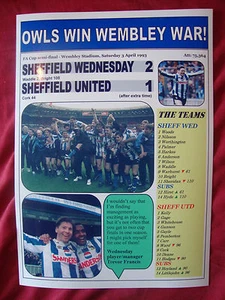 Sheffield Wednesday 2 Sheffield United 1 - 1993 FA Cup semi - souvenir print - Picture 1 of 1