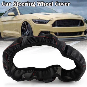 Black Car Steering Wheel Cover Carbon Leather PU Breathable Anti-slip Protector - Picture 1 of 11