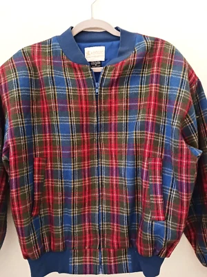 Chaqueta Bomber Adolfo Royalty Collection M 48" Azul Rojo Tartán Lana Escocesa Años 80 Foto 1 de 4