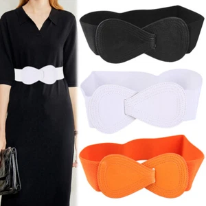 UK Ladies Dresses Casual Buckle Womens Belt Waistband Stretch Elastic Wide Waist - Picture 1 of 22