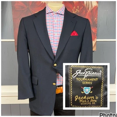 Blazer de golfe masculino vintage Jack Nicklaus By Hart Schaffner Marx 40S curto lã marinha - Imagem 1 de 4