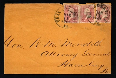 Scott #65 - Triple use on face - Postmarked 1864 - Image 1 of 3