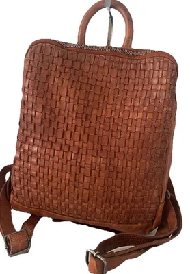Vilenca Holland Woven Leather Backpack Purse Cognac Emilia Boho - Image 1 of 4