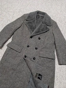 vintage USA made TWEED donegal wool 42 herringbone OVERCOAT double breasted - Picture 1 of 16