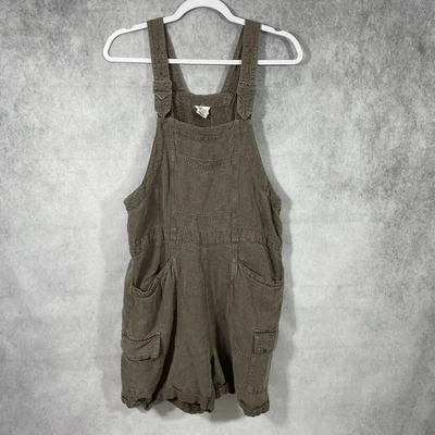 Nicole Miller Linen Blend Romper Womens Size S Brown Cargo Solid Pockets - Image 1 of 4