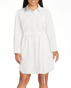 Free Assembly Womens Mini Shirtdress Long Sleeves Bright White Size L (12-14) - Picture 1 of 7